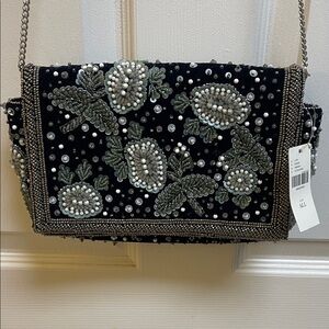 Anthropologie Black and Silver Embellished Clutch
